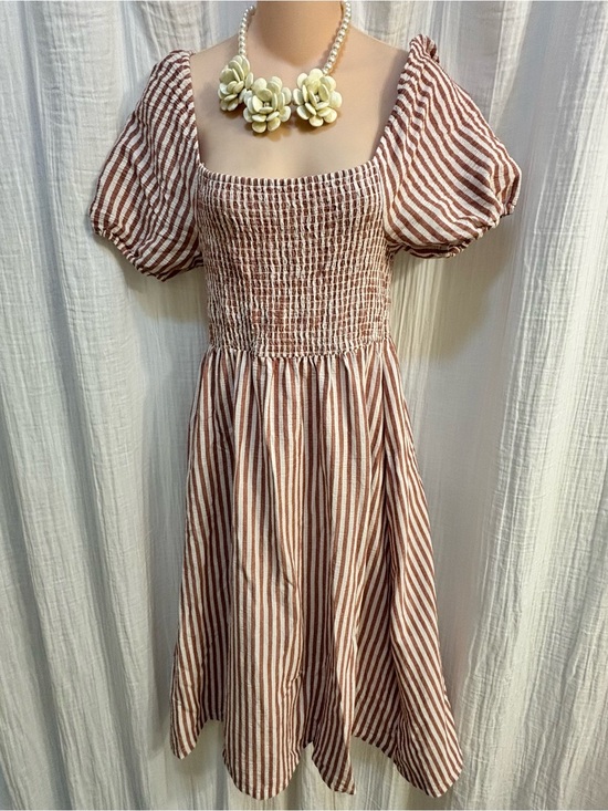 Roxy Dresses & Skirts - Smocked Square-Neck Midi Dress in Brown Stripe